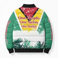 Guyana Flag Bomber Puffer Jacket Christmas Santa Jaguar and National Motto Green Yellow - Wonder Print Shop