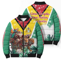 Guyana Flag Bomber Puffer Jacket Christmas Santa Jaguar and National Motto Green Yellow - Wonder Print Shop