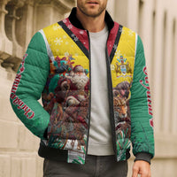 Guyana Flag Bomber Puffer Jacket Christmas Santa Jaguar and National Motto Green Yellow - Wonder Print Shop