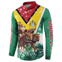 Guyana Flag Button Sweatshirt Christmas Santa Jaguar and National Motto Green Yellow - Wonder Print Shop