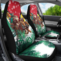 Guyana Flag Car Seat Cover Christmas Santa Jaguar and National Motto Green Yellow - Wonder Print Shop