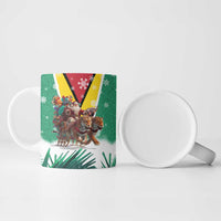 Guyana Flag Ceramic Mug Christmas Santa Jaguar and National Motto Green Yellow - Wonder Print Shop