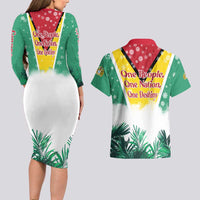 Guyana Flag Couples Matching Long Sleeve Bodycon Dress and Hawaiian Shirt Christmas Santa Jaguar and National Motto Green Yellow - Wonder Print Shop