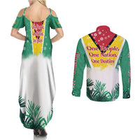 Guyana Flag Couples Matching Summer Maxi Dress and Long Sleeve Button Shirt Christmas Santa Jaguar and National Motto Green Yellow - Wonder Print Shop