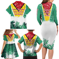 Guyana Flag Family Matching Long Sleeve Bodycon Dress and Hawaiian Shirt Christmas Santa Jaguar and National Motto Green Yellow - Wonder Print Shop