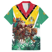 Guyana Flag Family Matching Long Sleeve Bodycon Dress and Hawaiian Shirt Christmas Santa Jaguar and National Motto Green Yellow - Wonder Print Shop