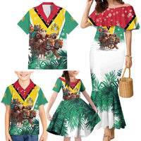 Guyana Flag Family Matching Mermaid Dress and Hawaiian Shirt Christmas Santa Jaguar and National Motto Green Yellow - Wonder Print Shop