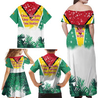 Guyana Flag Family Matching Off Shoulder Maxi Dress and Hawaiian Shirt Christmas Santa Jaguar and National Motto Green Yellow - Wonder Print Shop