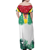 Guyana Flag Family Matching Off Shoulder Maxi Dress and Hawaiian Shirt Christmas Santa Jaguar and National Motto Green Yellow - Wonder Print Shop