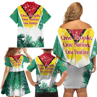 Guyana Flag Family Matching Off Shoulder Short Dress and Hawaiian Shirt Christmas Santa Jaguar and National Motto Green Yellow - Wonder Print Shop