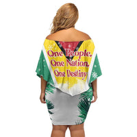 Guyana Flag Family Matching Off Shoulder Short Dress and Hawaiian Shirt Christmas Santa Jaguar and National Motto Green Yellow - Wonder Print Shop