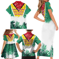 Guyana Flag Family Matching Short Sleeve Bodycon Dress and Hawaiian Shirt Christmas Santa Jaguar and National Motto Green Yellow - Wonder Print Shop