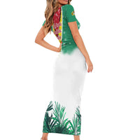 Guyana Flag Family Matching Short Sleeve Bodycon Dress and Hawaiian Shirt Christmas Santa Jaguar and National Motto Green Yellow - Wonder Print Shop