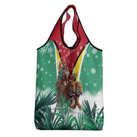 Guyana Flag Grocery Bag Christmas Santa Jaguar and National Motto Green Yellow - Wonder Print Shop