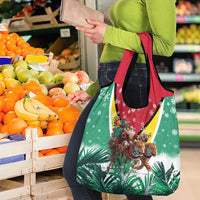 Guyana Flag Grocery Bag Christmas Santa Jaguar and National Motto Green Yellow - Wonder Print Shop