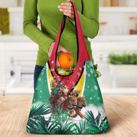 Guyana Flag Grocery Bag Christmas Santa Jaguar and National Motto Green Yellow - Wonder Print Shop