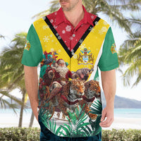 Guyana Flag Hawaiian Shirt Christmas Santa Jaguar and National Motto Green Yellow - Wonder Print Shop