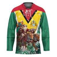 Guyana Flag Hockey Jersey Christmas Santa Jaguar and National Motto Green Yellow - Wonder Print Shop