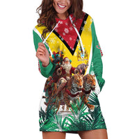 Guyana Flag Hoodie Dress Christmas Santa Jaguar and National Motto Green Yellow - Wonder Print Shop