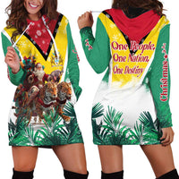 Guyana Flag Hoodie Dress Christmas Santa Jaguar and National Motto Green Yellow - Wonder Print Shop