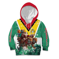 Guyana Flag Kid Hoodie Christmas Santa Jaguar and National Motto Green Yellow - Wonder Print Shop