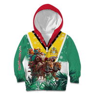 Guyana Flag Kid Hoodie Christmas Santa Jaguar and National Motto Green Yellow - Wonder Print Shop
