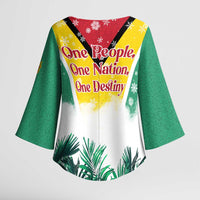 Guyana Flag Kimono Sleeve Blouse Christmas Santa Jaguar and National Motto Green Yellow - Wonder Print Shop