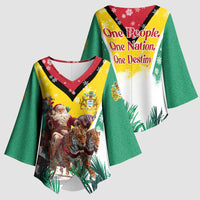 Guyana Flag Kimono Sleeve Blouse Christmas Santa Jaguar and National Motto Green Yellow - Wonder Print Shop