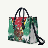 Guyana Flag Leather Bag Christmas Santa Jaguar and National Motto Green Yellow - Wonder Print Shop