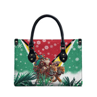 Guyana Flag Leather Bag Christmas Santa Jaguar and National Motto Green Yellow - Wonder Print Shop
