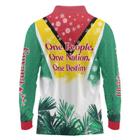 Guyana Flag Long Sleeve Polo Shirt Christmas Santa Jaguar and National Motto Green Yellow - Wonder Print Shop