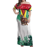 Guyana Flag Off Shoulder Maxi Dress Christmas Santa Jaguar and National Motto Green Yellow - Wonder Print Shop