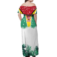 Guyana Flag Off Shoulder Maxi Dress Christmas Santa Jaguar and National Motto Green Yellow - Wonder Print Shop