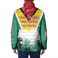 Guyana Flag Padded Jacket Christmas Santa Jaguar and National Motto Green Yellow - Wonder Print Shop
