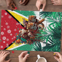 Guyana Flag Puzzle Christmas Santa Jaguar and National Motto Green Yellow - Wonder Print Shop