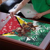 Guyana Flag Puzzle Christmas Santa Jaguar and National Motto Green Yellow - Wonder Print Shop