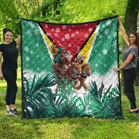 Guyana Flag Quilt Christmas Santa Jaguar and National Motto Green Yellow - Wonder Print Shop