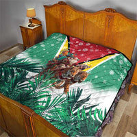 Guyana Flag Quilt Christmas Santa Jaguar and National Motto Green Yellow - Wonder Print Shop
