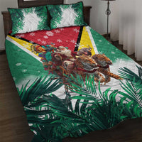 Guyana Flag Quilt Bed Set Christmas Santa Jaguar and National Motto Green Yellow - Wonder Print Shop