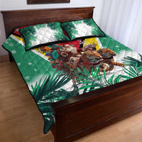 Guyana Flag Quilt Bed Set Christmas Santa Jaguar and National Motto Green Yellow - Wonder Print Shop