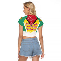 Guyana Flag Raglan Cropped T Shirt Christmas Santa Jaguar and National Motto Green Yellow - Wonder Print Shop