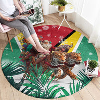 Guyana Flag Round Carpet Christmas Santa Jaguar and National Motto Green Yellow - Wonder Print Shop