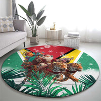 Guyana Flag Round Carpet Christmas Santa Jaguar and National Motto Green Yellow - Wonder Print Shop