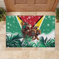 Guyana Flag Rubber Doormat Christmas Santa Jaguar and National Motto Green Yellow - Wonder Print Shop