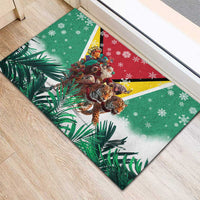 Guyana Flag Rubber Doormat Christmas Santa Jaguar and National Motto Green Yellow - Wonder Print Shop