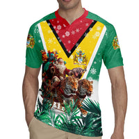 Guyana Flag Rugby Jersey Christmas Santa Jaguar and National Motto Green Yellow - Wonder Print Shop