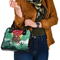 Guyana Flag Shoulder Handbag Christmas Santa Jaguar and National Motto Green Yellow - Wonder Print Shop