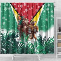 Guyana Flag Shower Curtain Christmas Santa Jaguar and National Motto Green Yellow - Wonder Print Shop