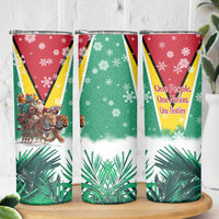 Guyana Flag Skinny Tumbler Christmas Santa Jaguar and National Motto Green Yellow - Wonder Print Shop