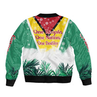 Guyana Flag Sleeve Zip Bomber Jacket Christmas Santa Jaguar and National Motto Green Yellow - Wonder Print Shop